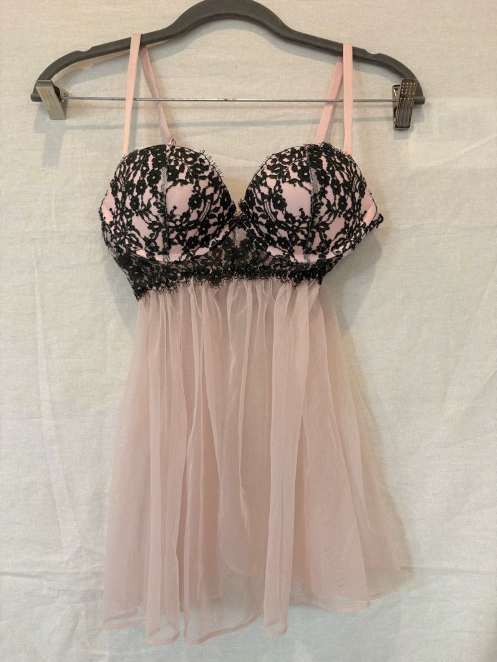 Victoria's Secret Pink & Black Lace Sheer Babydoll Chemise